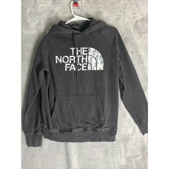 The North Face Size M Womens Classic Logo Hooded Sweatshirt Animal Print Black - Picture 1 of 7